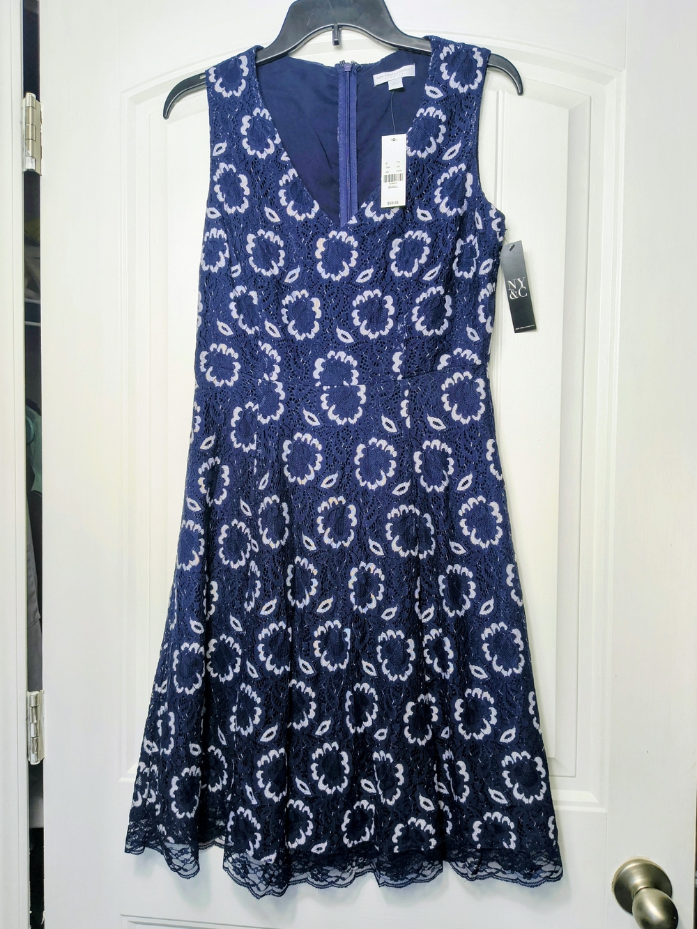 New York & Company Navy Lace Overlay Dress